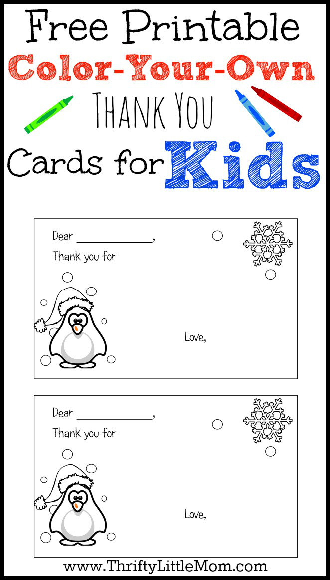 Free Printable Color Your Own Thank You Cards for kids. As your kids recieve gifts from family and friends, print a note, let your child color it and fill it in and send it out to say thanks!