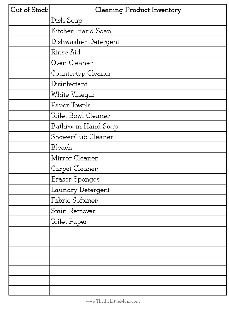 Household Supplies List Inventory Template