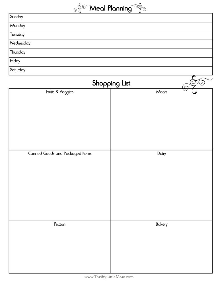 Meal Planning chart