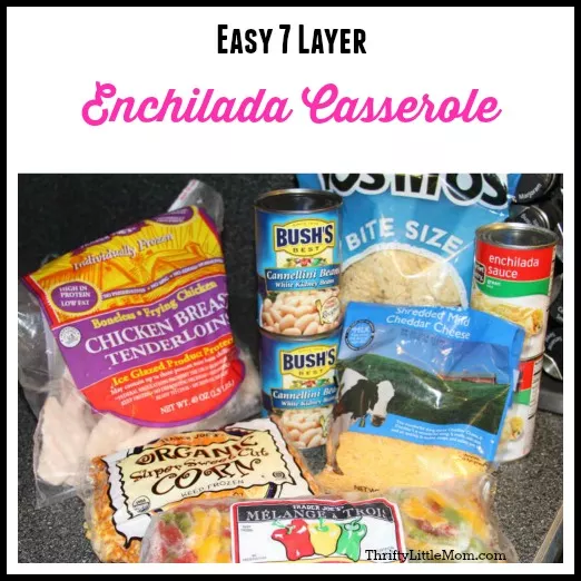 Easy 7 Layer Chicken Enchilada Casserole
