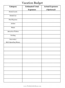 Printable Vacation Budget Form