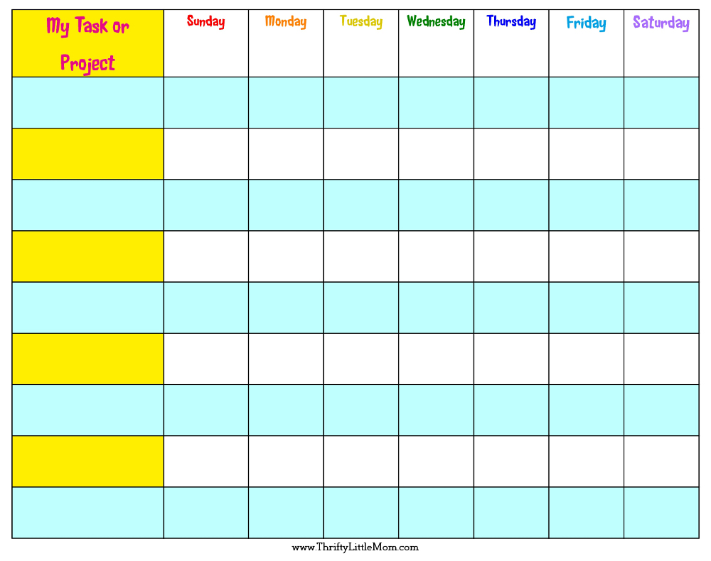 Reward Chart Task Ideas