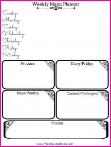 Full Color Printable Weekly Menu Planner