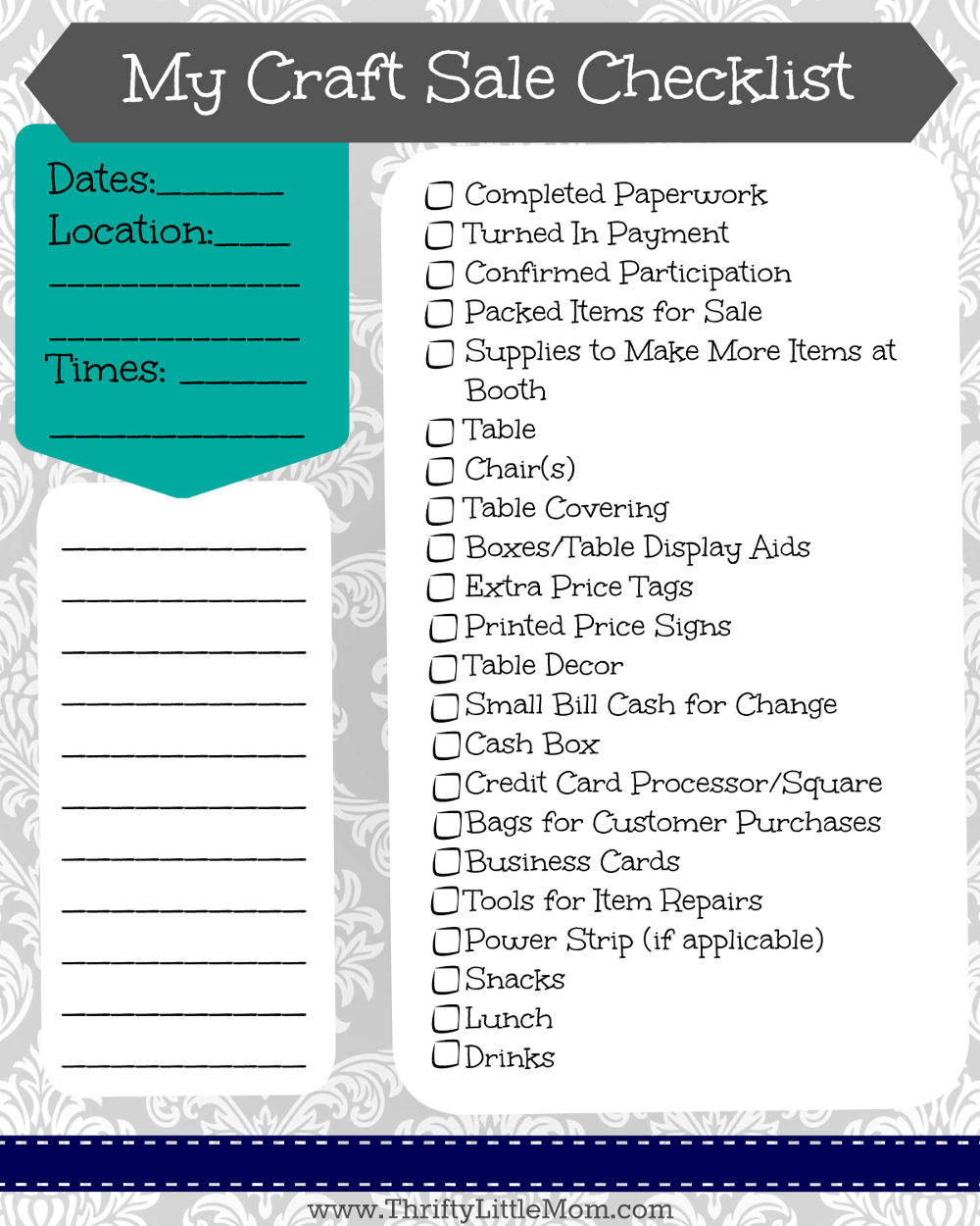 Free Printable Craft Show Checklist » Thrifty Little Mom