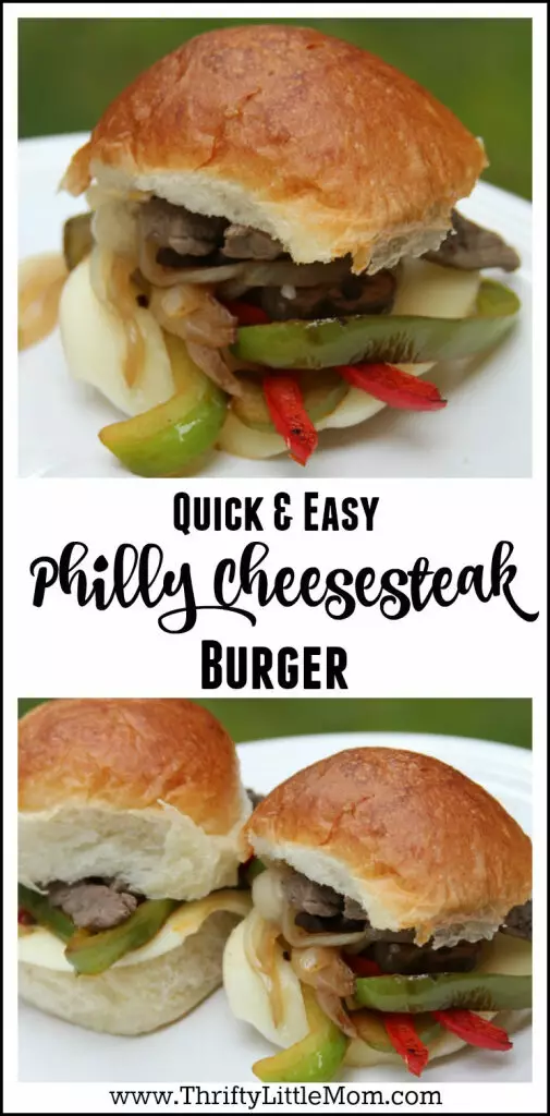 Quick and Easy Philly Cheesesteak Burger. #ad Looking for a fun new easy and affordable steak recipe for your summer celebrations? Try this delicious Philly Cheesesteak slider, burger or sandwich at your next event.