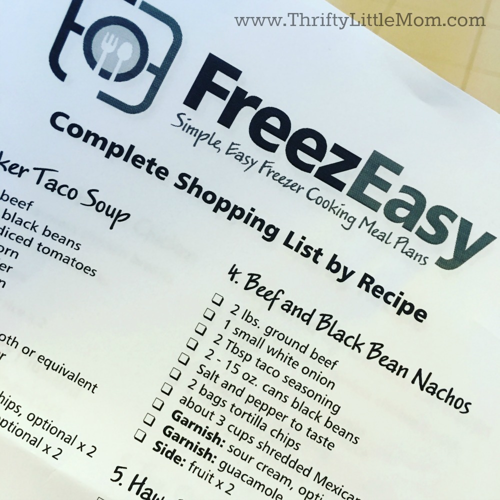 Freezer Meal Shopping List