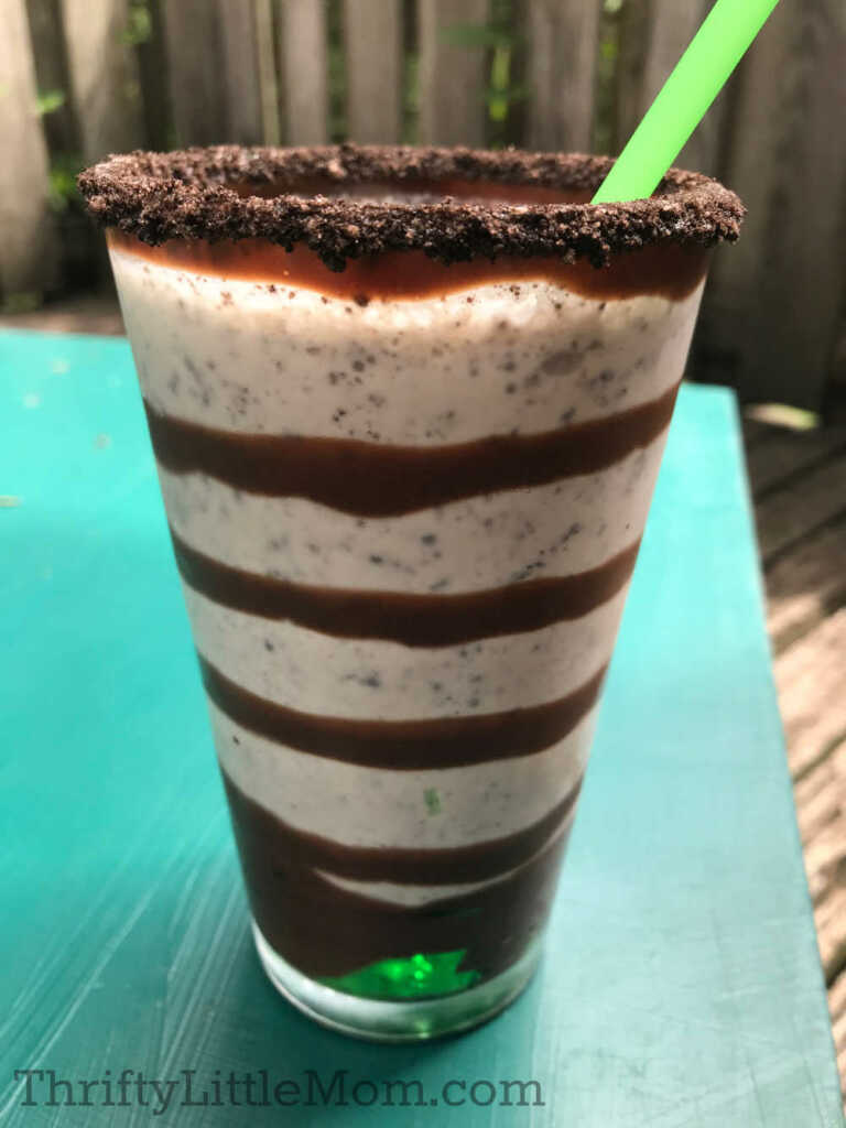 chocolate syrup stripes with cookies and cream milkshake for halloween