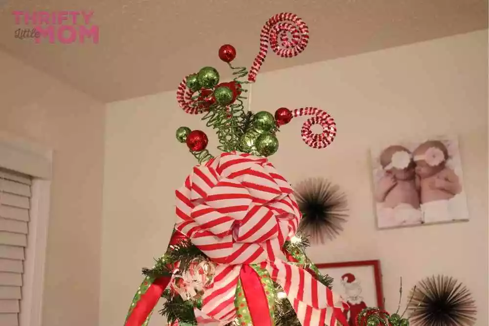 red and white striped bow for grinch christmas tree
