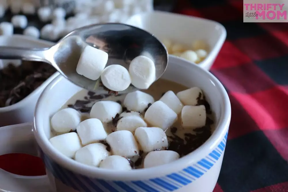 layer marshmallows on hot chocolate