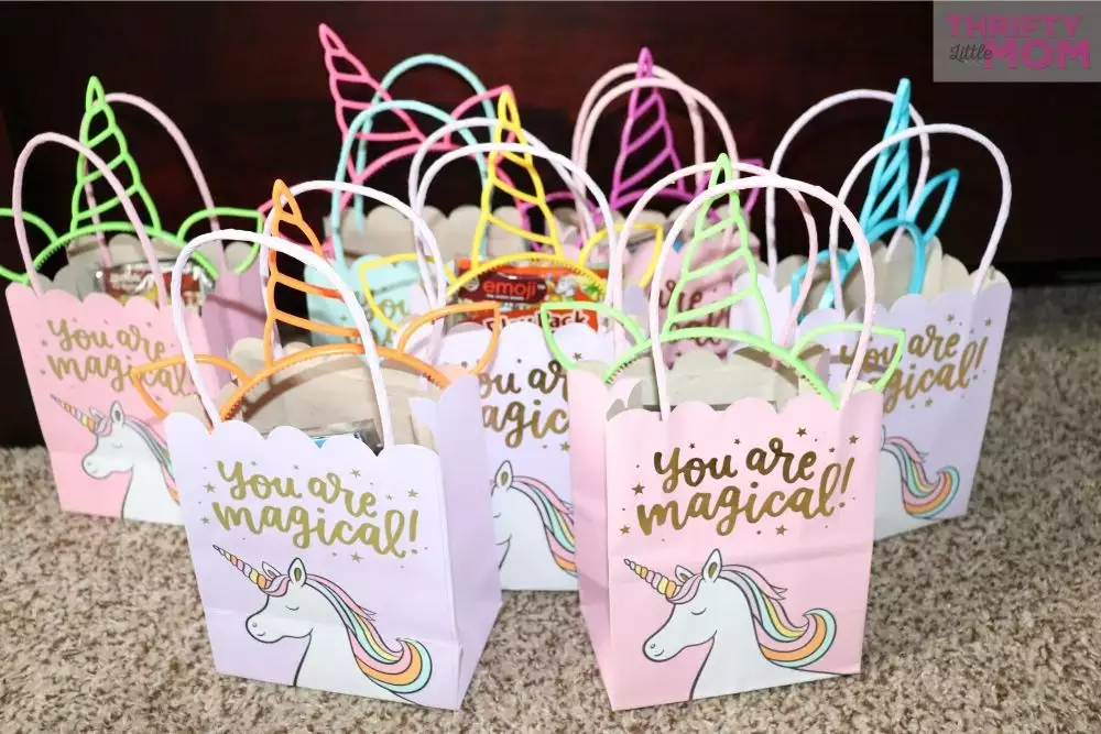 unicorn party bags with snacks