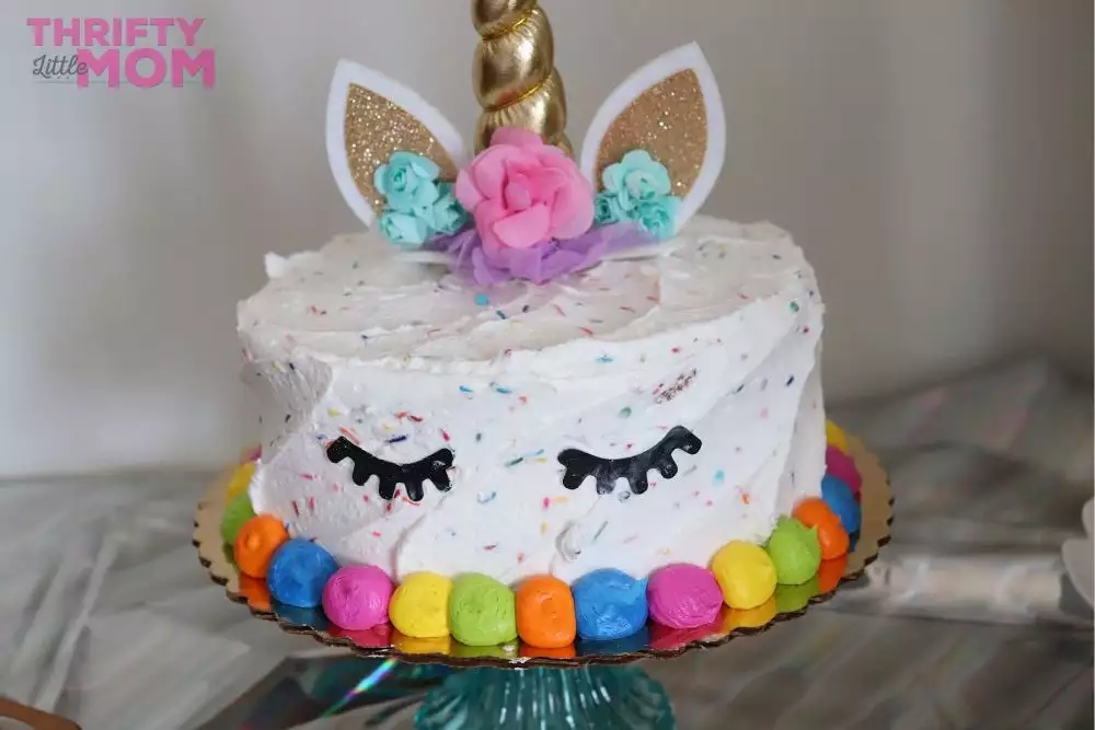 Unicorn cake made using purchased decorations