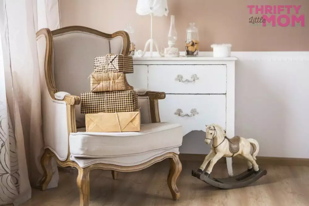 classic arm chair with teddy bear baby shower decorations