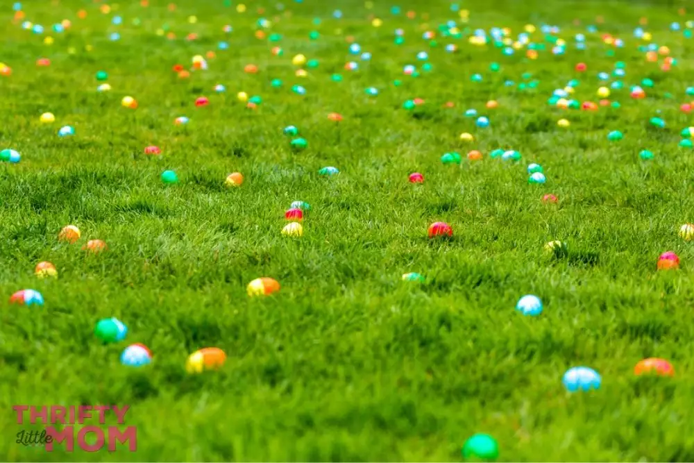 field of hidden eggs for easter games