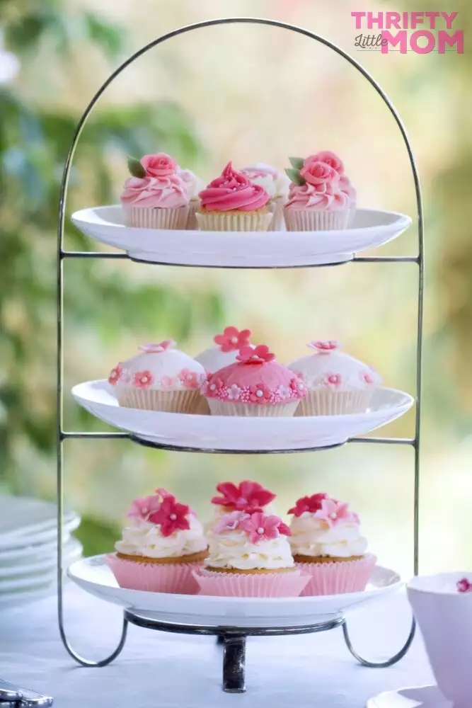 cupcakes on tiered plates make for a great tea party idea