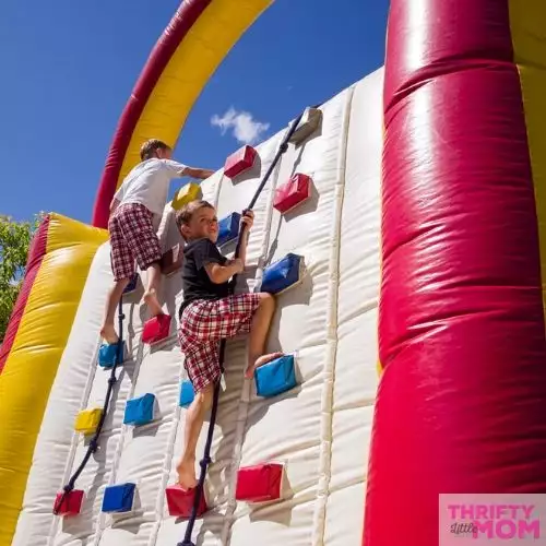 kids climbing an obstacle course for 10 year old birthday party ideas