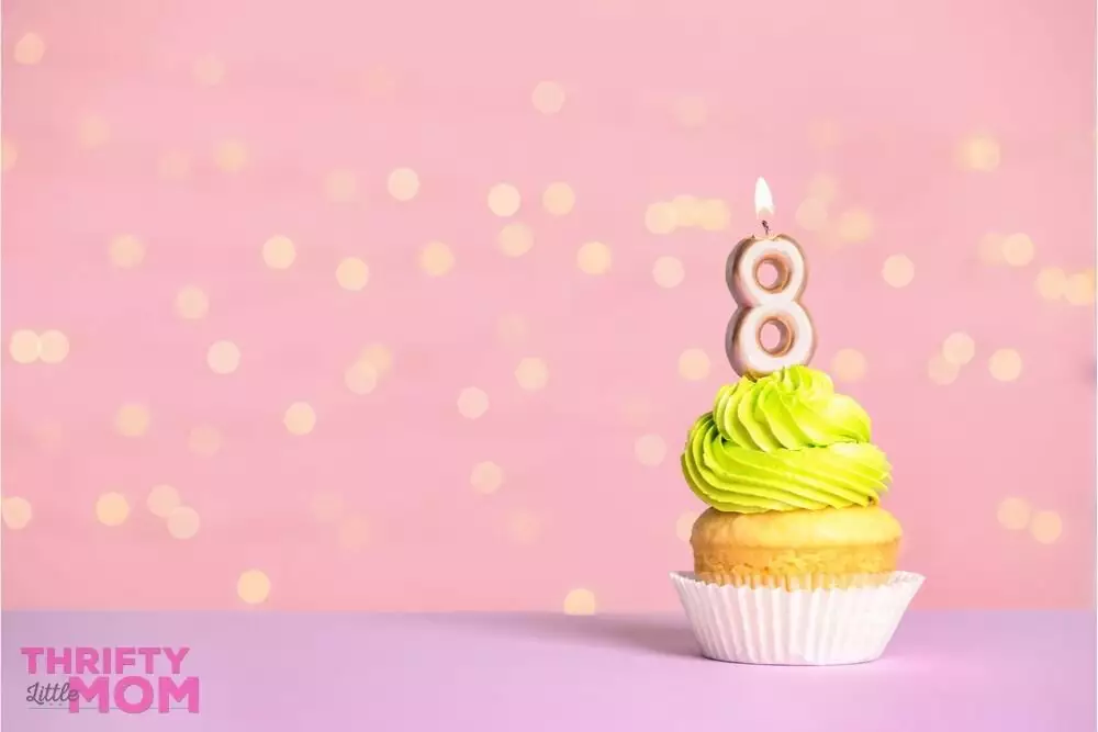 cute candle on a cupcake for an 8 year old birthday party idea