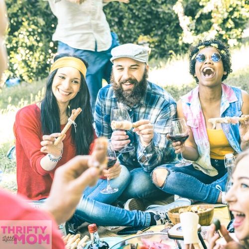 friends hanging at cookout for cheap birthday party idea