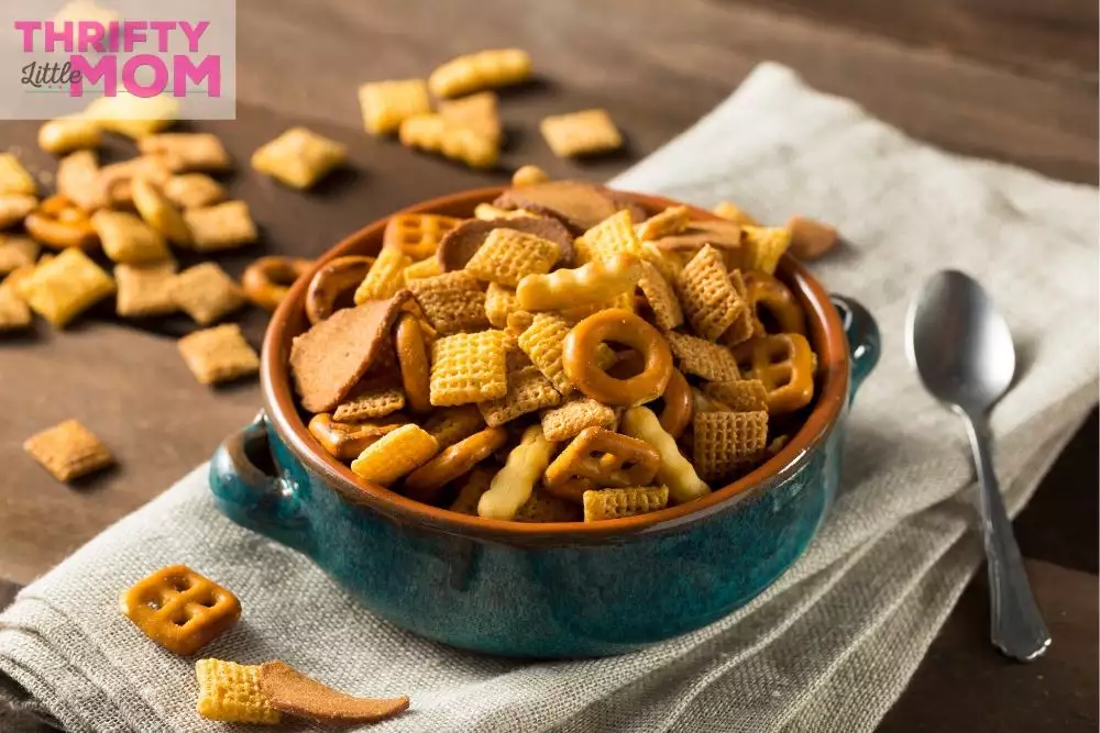 chex mix is a classic favorite for snacks when you're planning a disco party