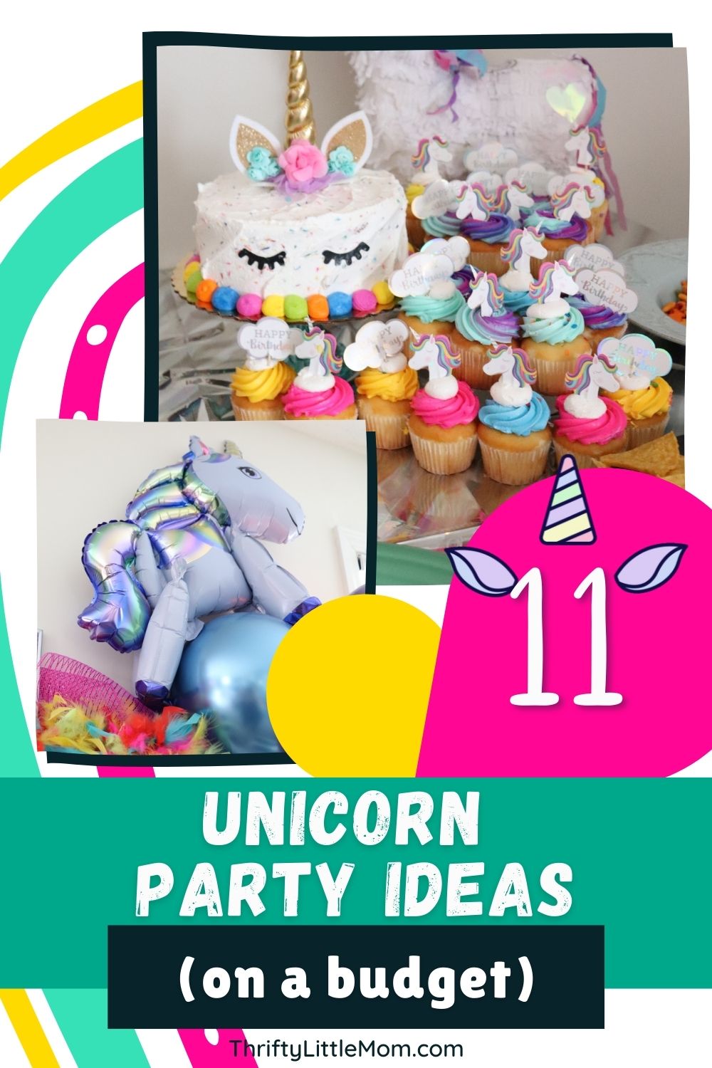 COONOE Unicorn Cake Topper,Unicorn Headband,Handmade Party Cake Decoration Supplies with Eyelashes,Reusable Gold Horn for Birthday Party,Baby Shower Wedding 